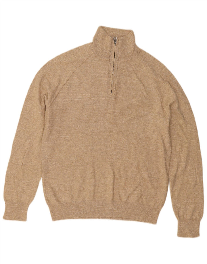 Suéter masculino J. Crew com zíper e gola pequena de algodão bege