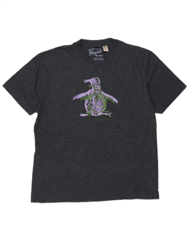 Camiseta gráfica masculina Penguin Top grande algodão cinza