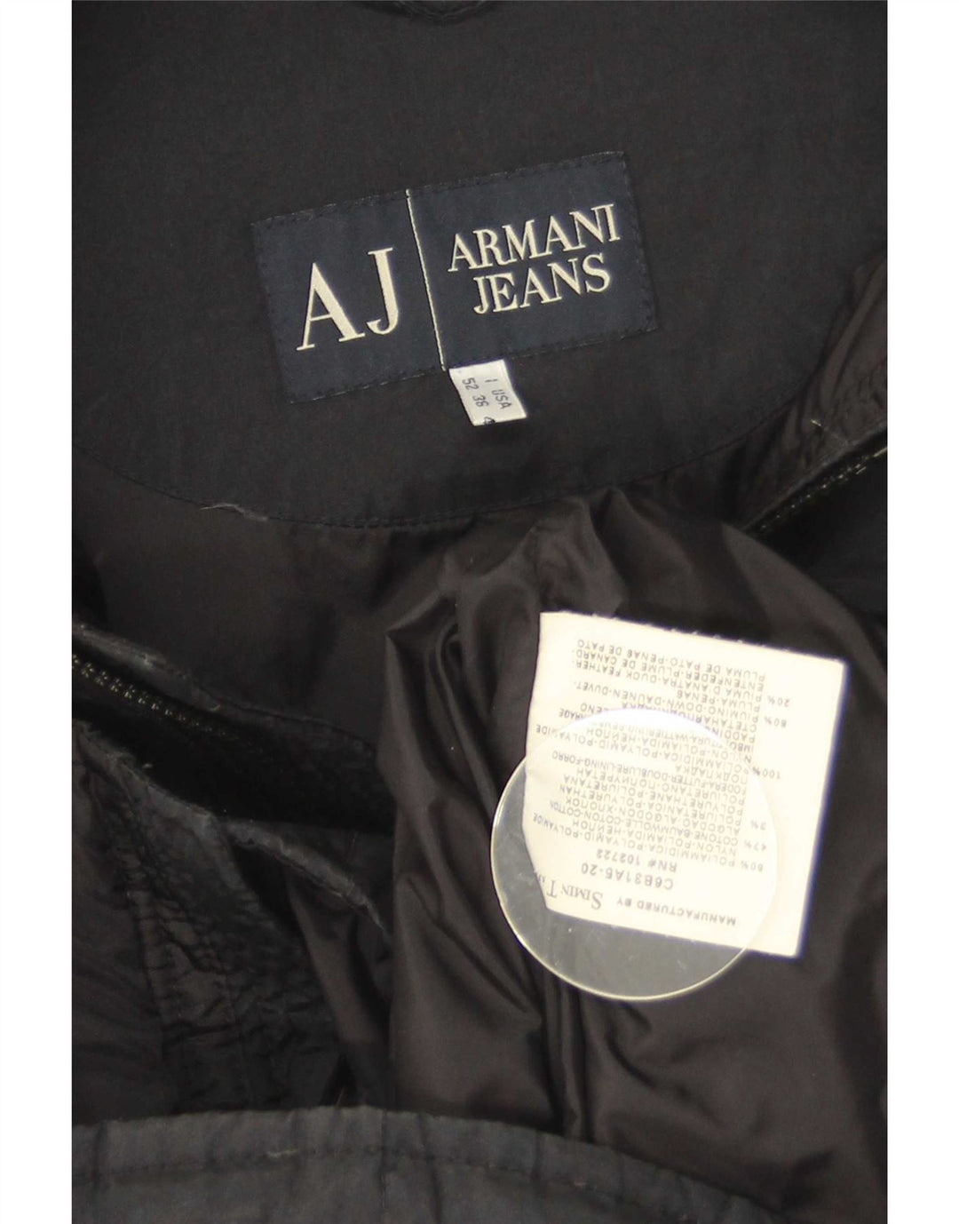 Jaqueta acolchoada masculina Armani Jeans UK 42 XL poliamida preta