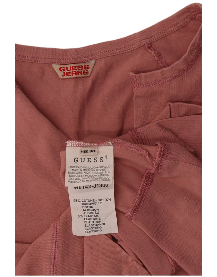 Top curto feminino GUESS manga comprida Reino Unido 12 algodão rosa médio