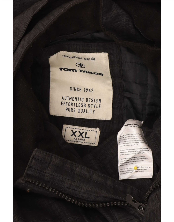 Jaqueta utilitária masculina com capuz Tom Tailor UK 44 2XL algodão xadrez preto