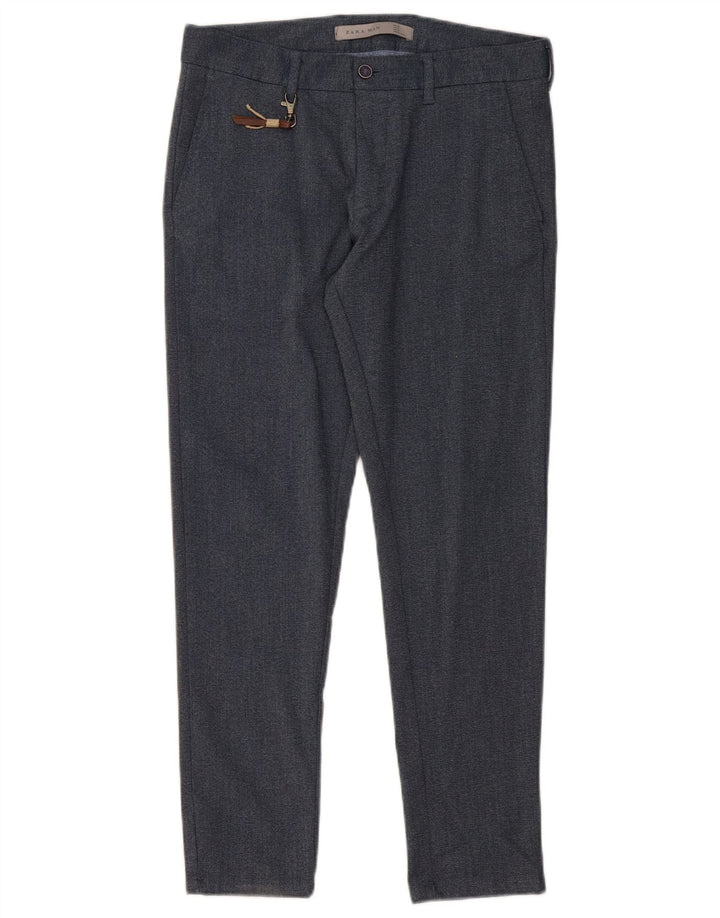 ZARA Mens Slim Suit Calças EU 38 Pequeno W30 L28 Poliéster Azul Marinho