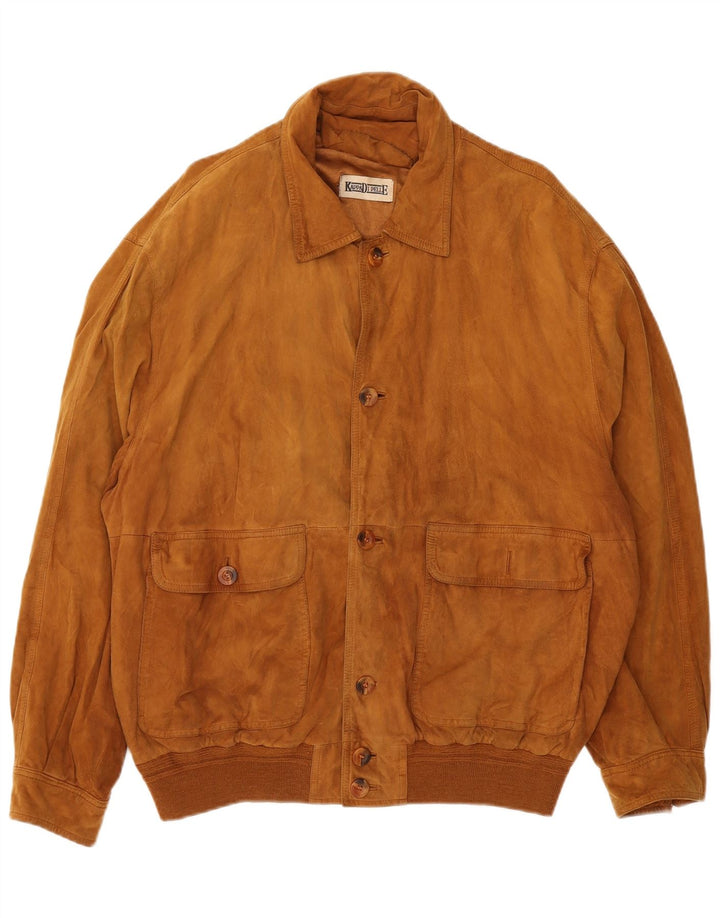 Jaqueta bomber masculina vintage de camurça IT 56 3XL couro marrom