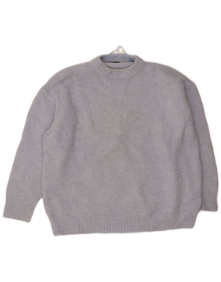 Zara Suéter feminino oversized com gola redonda Reino Unido 18 XL azul poliéster