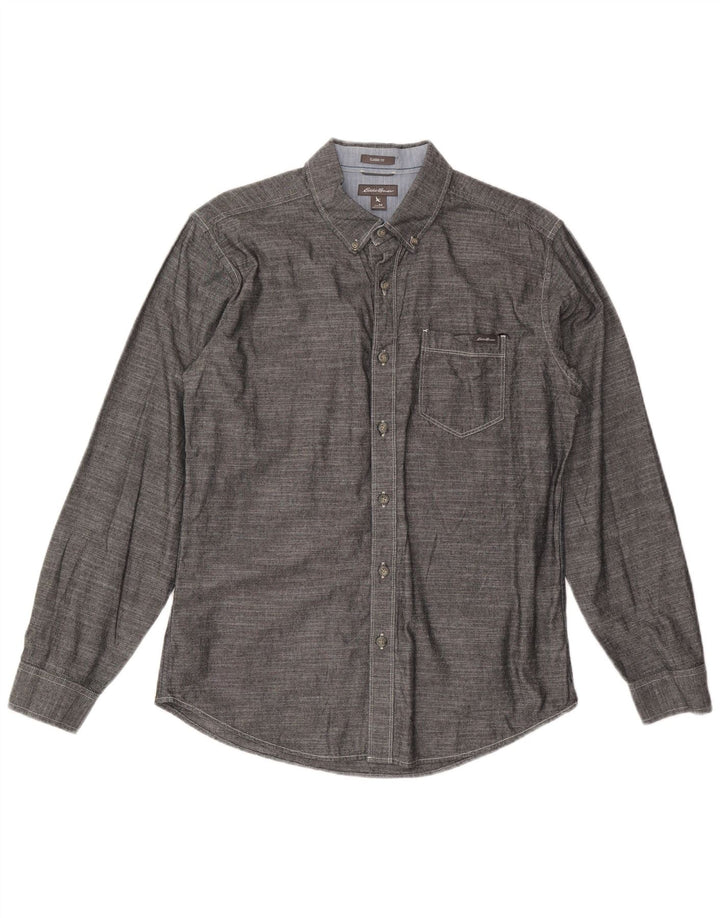 EDDIE BAUER Camisa masculina clássica de algodão cinza médio