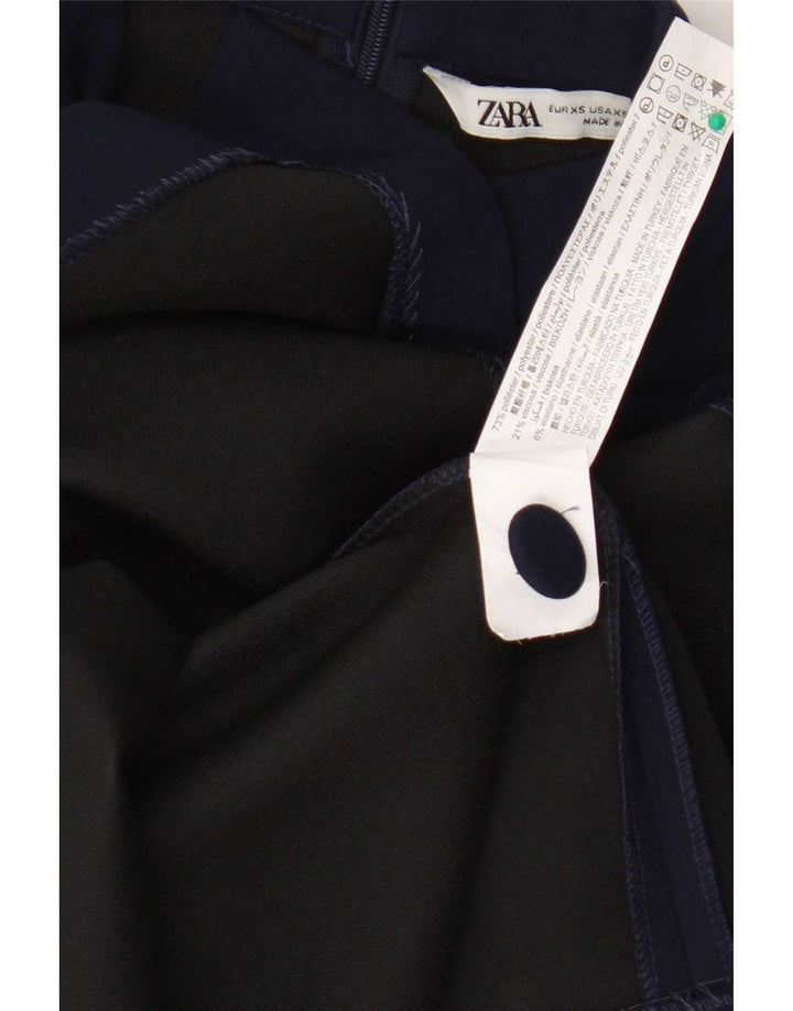 Zara blusa feminina manga comprida top UK 6 XS azul marinho poliéster