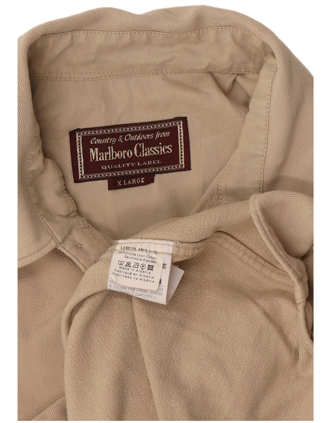 Camisa masculina de flanela Marlboro Classics XL algodão bege