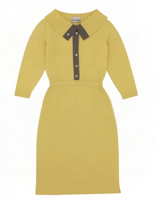 Vestido feminino vintage UK 12 lã amarela média