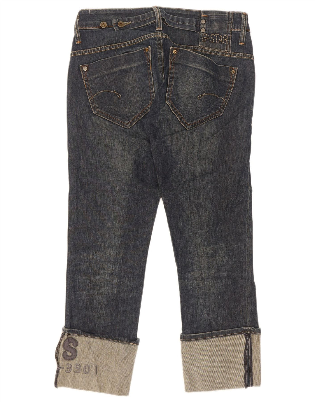 Jeans recortados femininos G-Star W28 L25 algodão azul marinho
