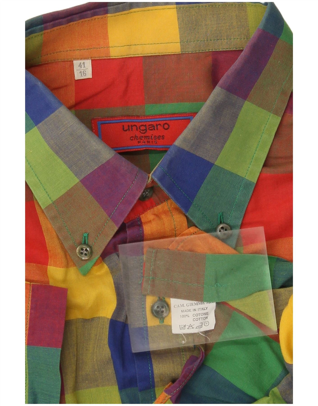 Camisa masculina Ungaro Chemises tamanho 41 16 grande xadrez multicolorido