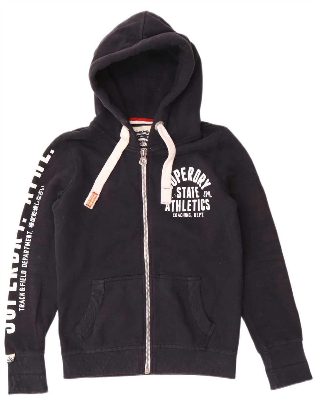 Suéter masculino Superdry com capuz e zíper gráfico médio azul marinho algodão
