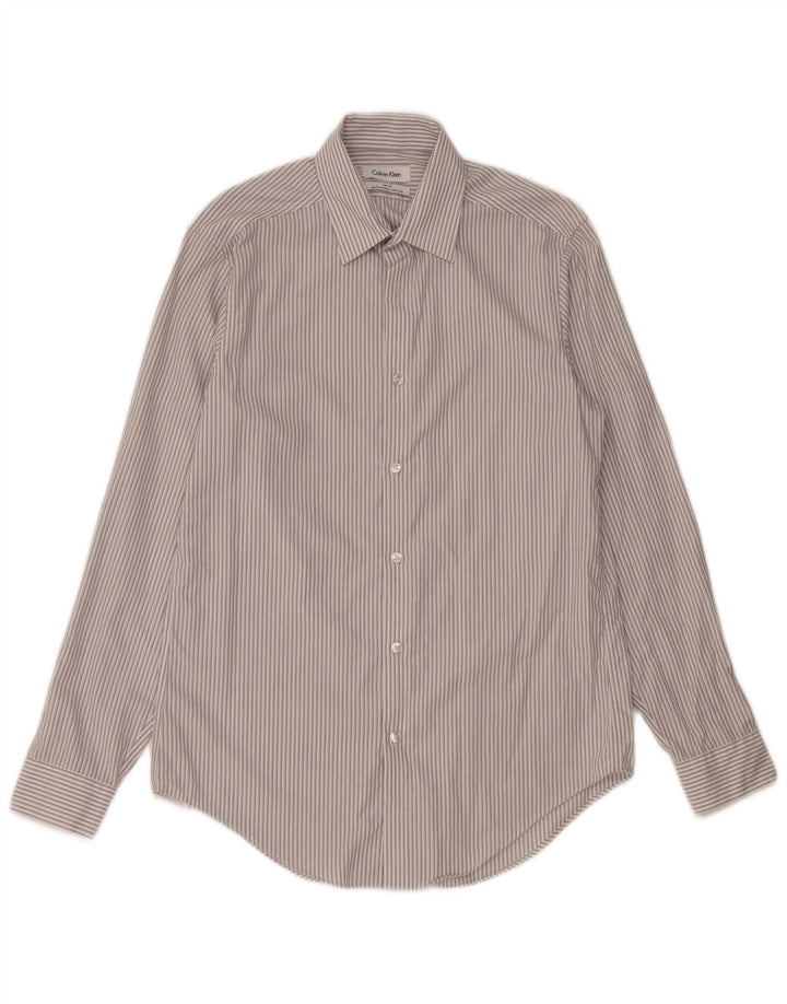 Camisa masculina Calvin Klein Slim Fit tamanho 15 1/2 cinza médio listrado