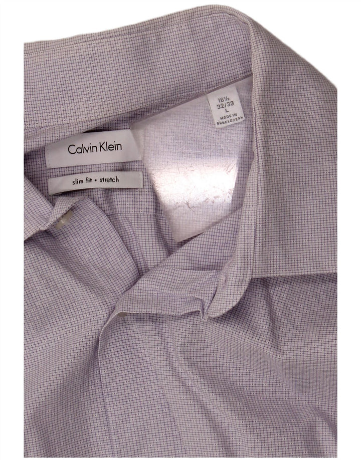 Camisa masculina CALVIN KLEIN Slim Fit tamanho 16 1/2 grande algodão xadrez roxo