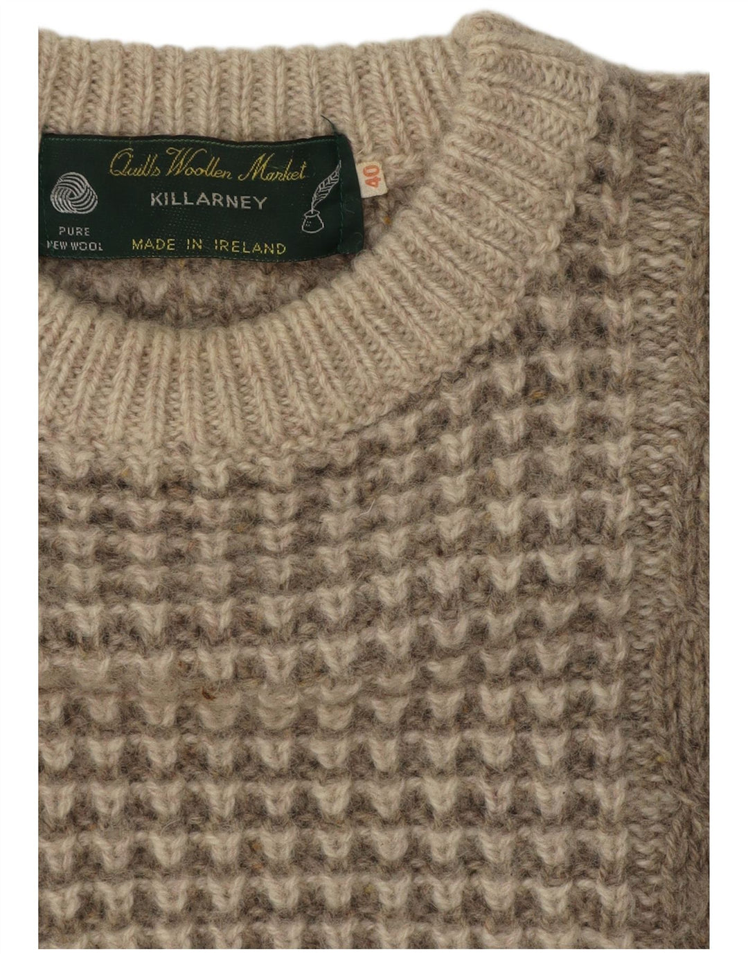 Suéter masculino Killarney com gola canoa Reino Unido 40 lã nova bege médio