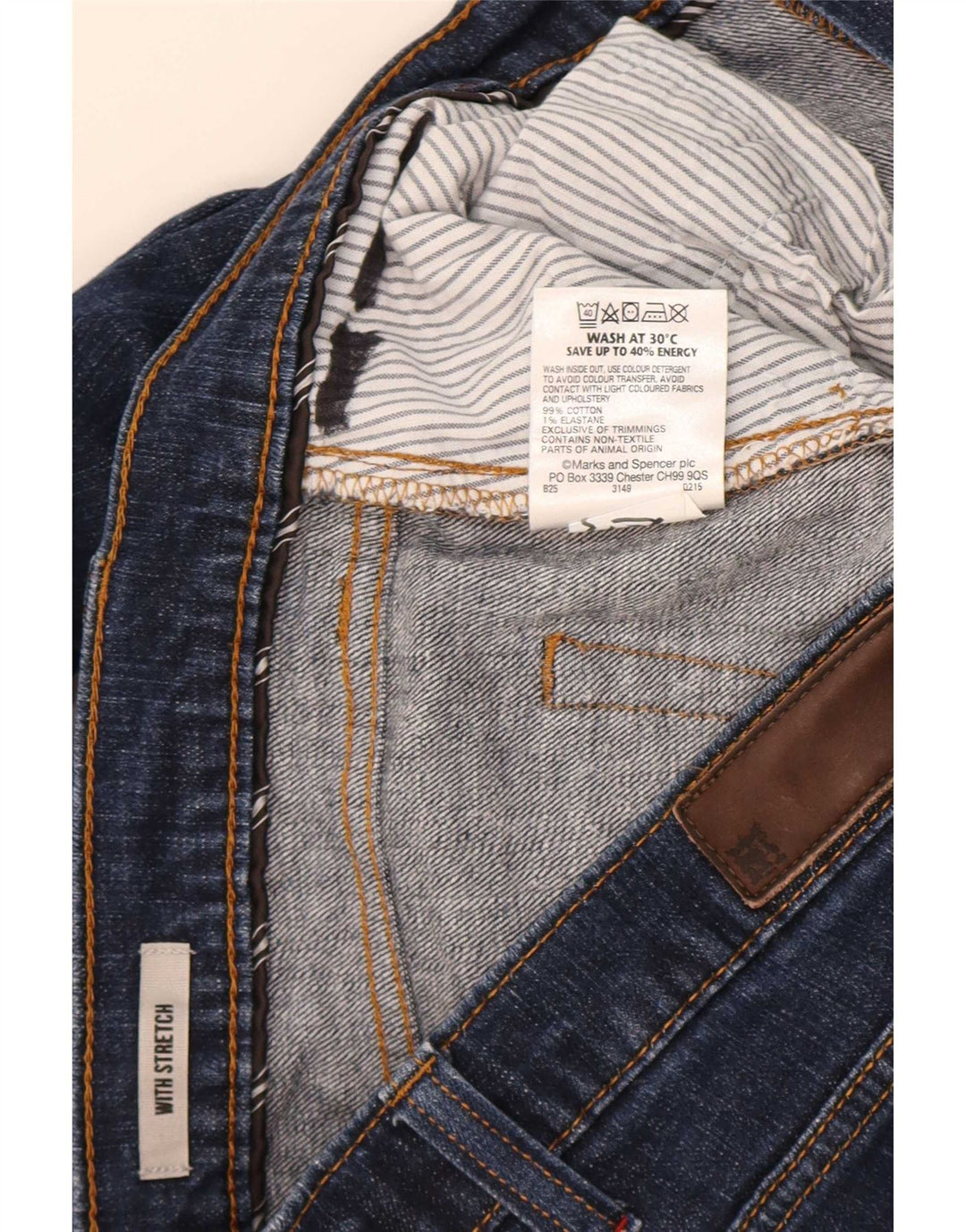 Jeans retos masculinos Marks & Spencer W36 L31 algodão azul marinho
