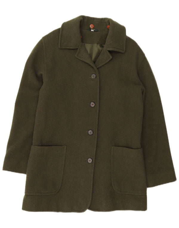 VINTAGE Womens Oversized Overcoat UK 10 Small  Green Wool