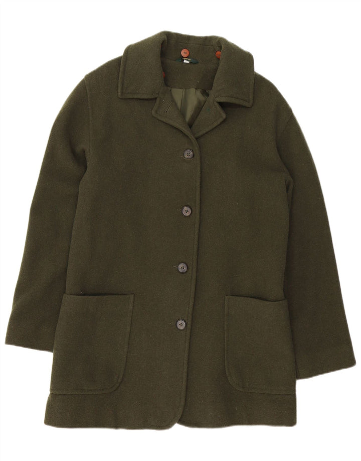 Sobretudo feminino VINTAGE grande Reino Unido 10 lã verde pequena