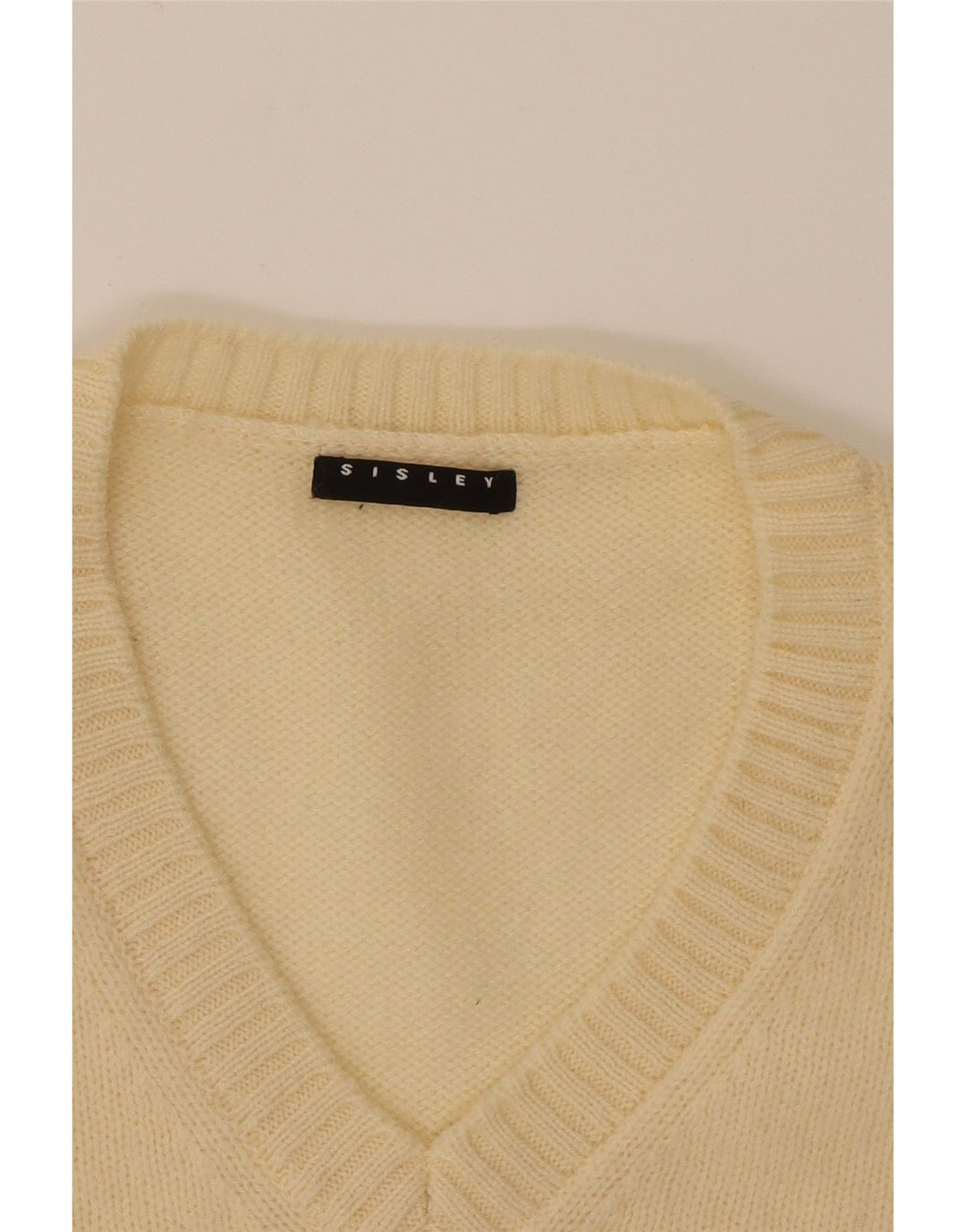 SISLEY Womens V-Neck Jumper Sweater UK 18 XL Beige Vintage Sisley and Second-Hand Sisley from Messina Hembry 