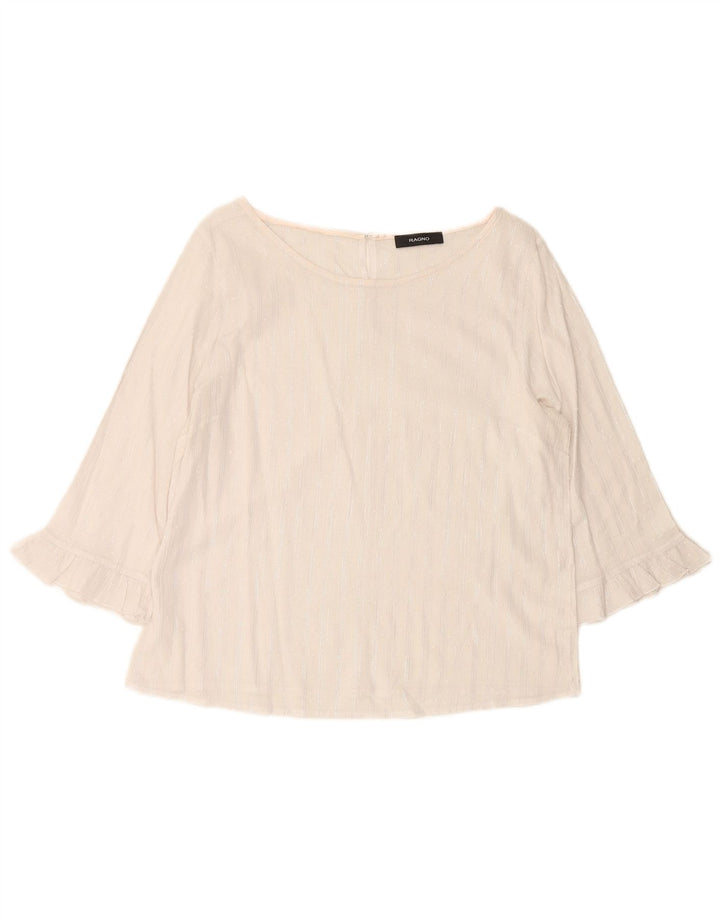 Blusa feminina RAGNO manga 3/4, top UK 12 listrado branco médio