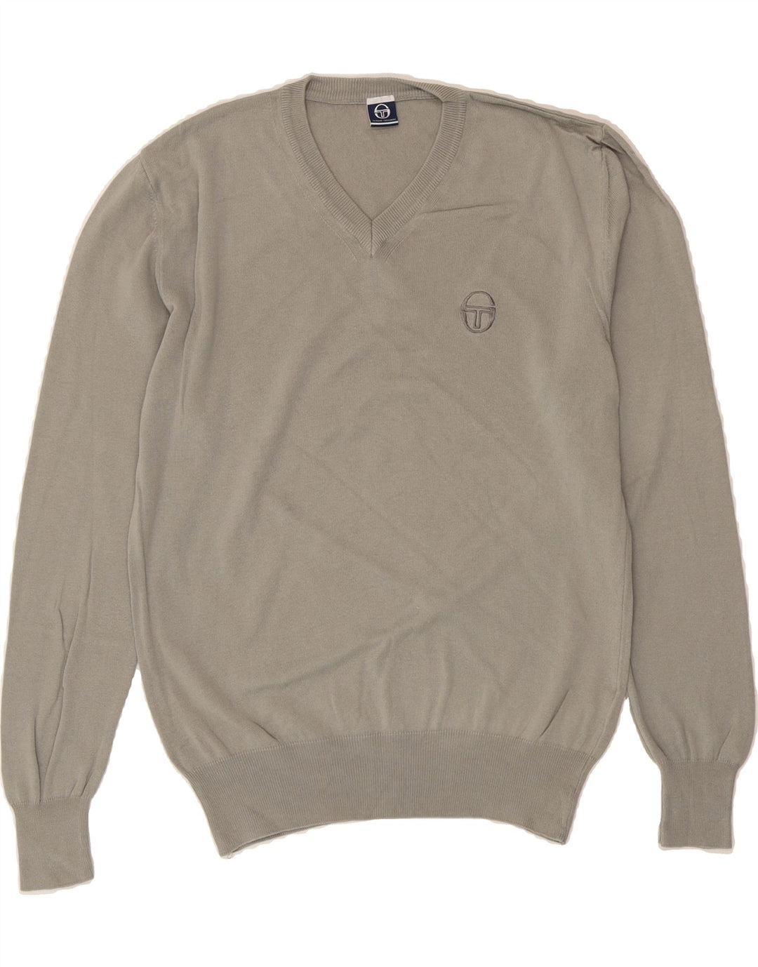 SERGIO TACCHINI Mens V-Neck Jumper Sweater Large Grey Cotton Vintage Sergio Tacchini and Second-Hand Sergio Tacchini from Messina Hembry 