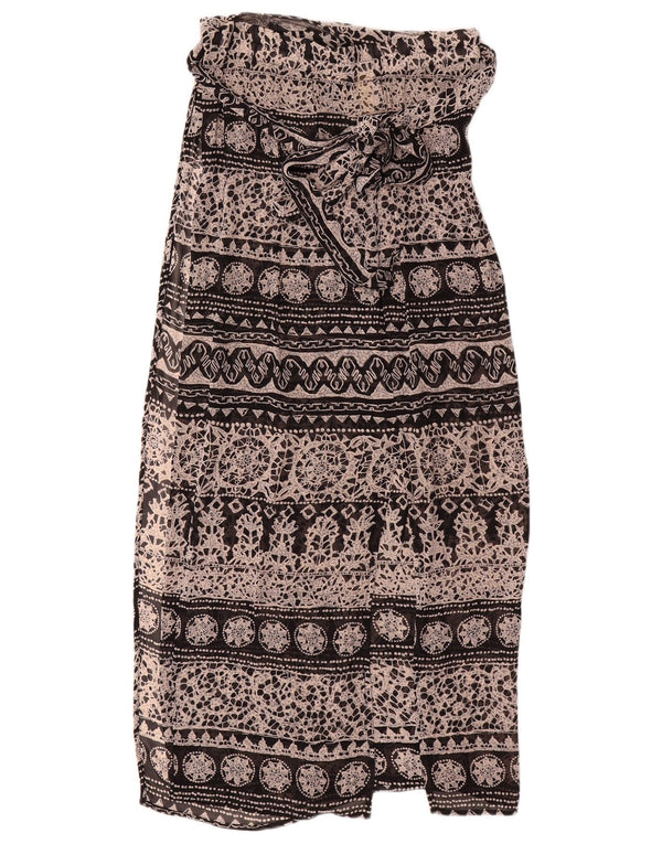 Saia feminina de cintura alta com cintura alta UK 12 médio W28 preta floral