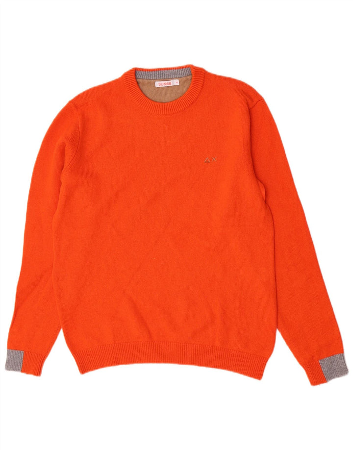 Suéter masculino Sun68 com gola redonda, lã merino laranja médio