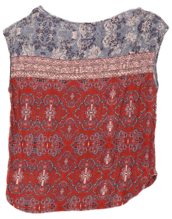 Blusa feminina sem mangas Desigual Top UK 14 algodão paisley vermelho médio