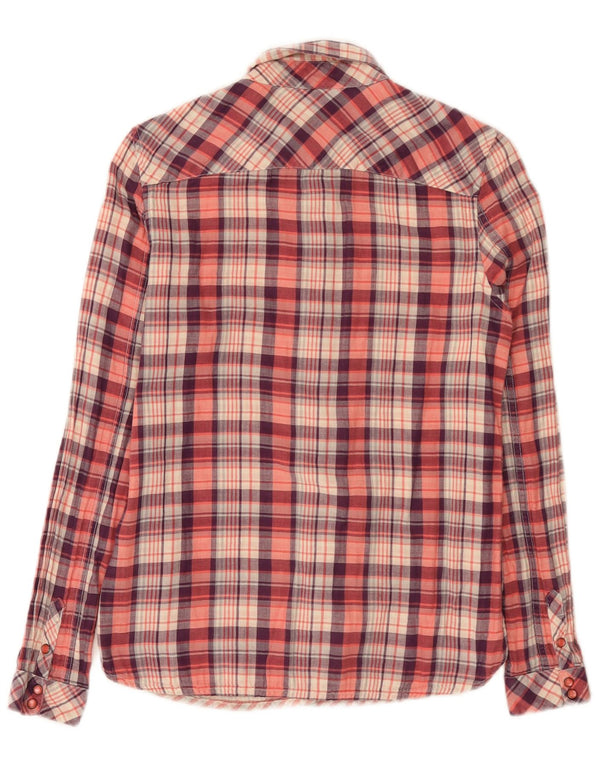 Camisa feminina Timberland Regular Fit UK 10 pequena vermelha xadrez algodão