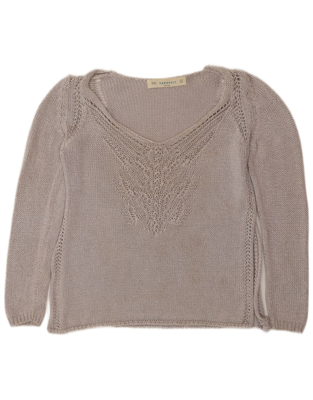 Suéter feminino Zara com decote em V UK 14 cinza médio