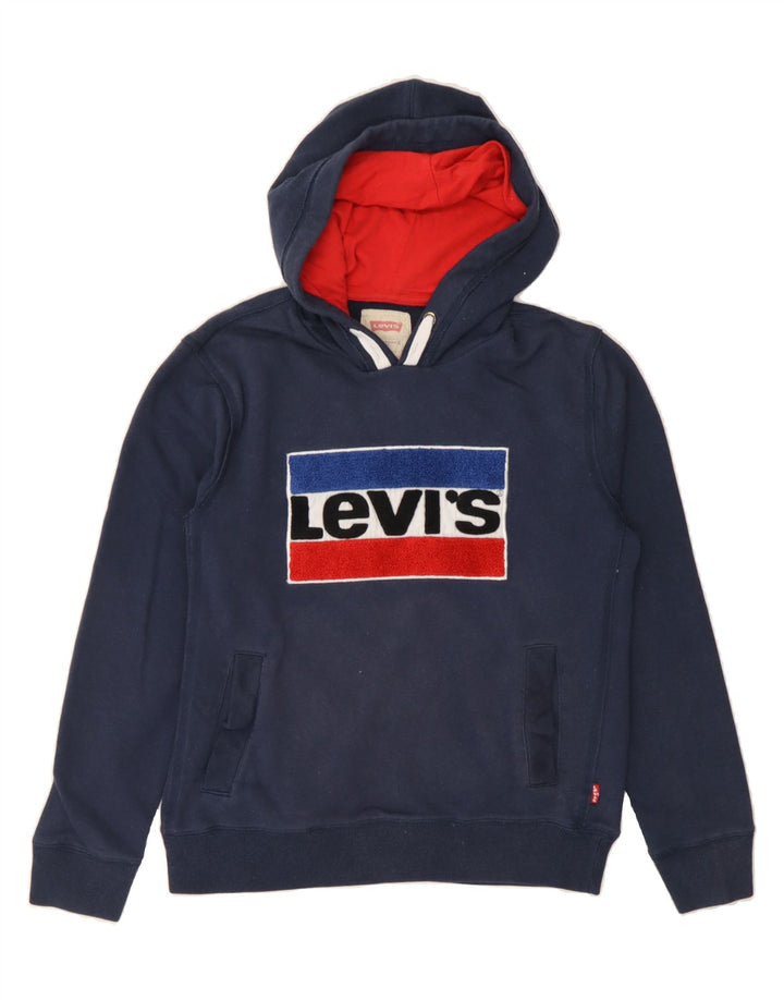 LEVI'S Boys Graphic Hoodie Jumper 13-14 Years Navy Blue Cotton Vintage Levi's and Second-Hand Levi's from Messina Hembry 