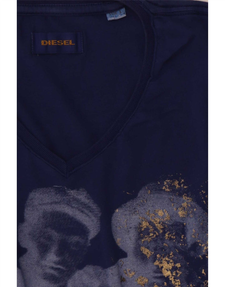 Diesel Camiseta Masculina Gráfica Top Grande Azul