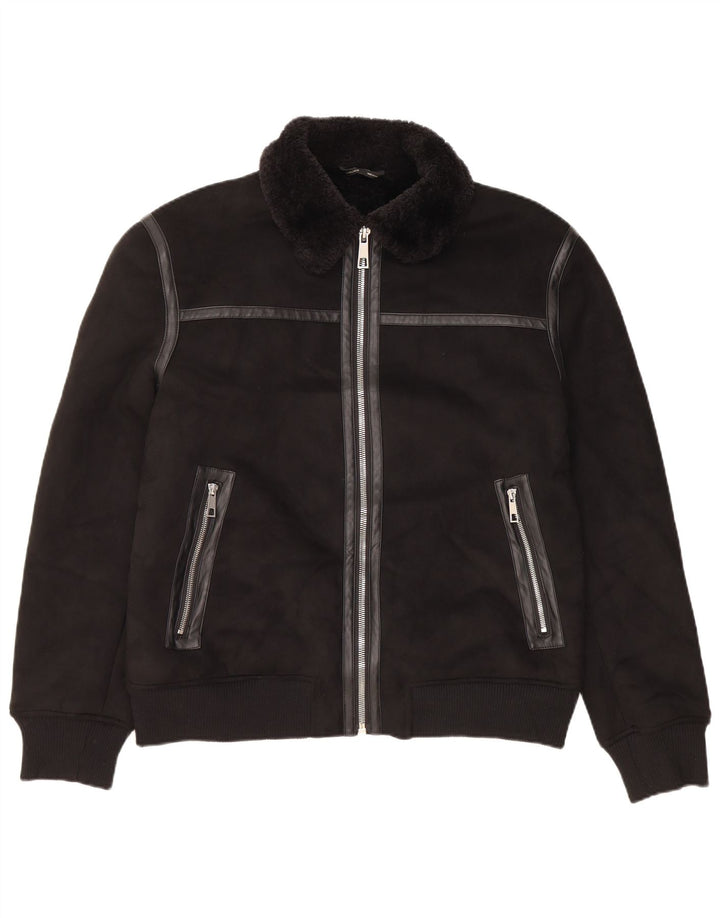 Zara Mens Sherpa Jacket UK 40 Grande Poliéster Preto