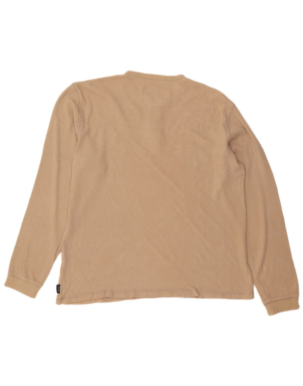 IZOD Mens Top Long Sleeve Medium Beige Cotton