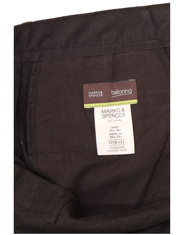Calça masculina de terno reto Marks & Spencer W36 L33 cinza poliéster