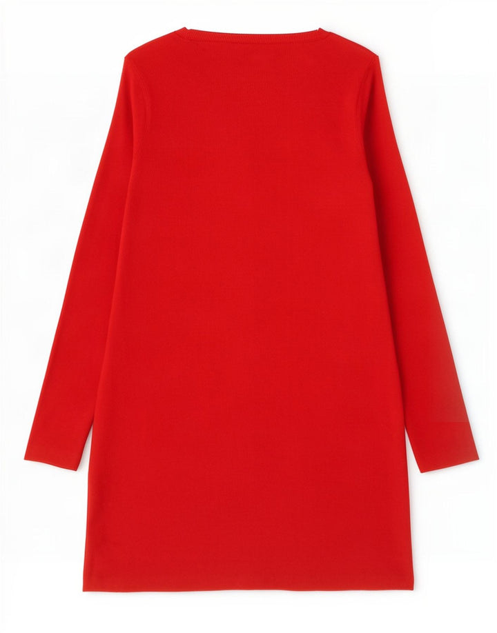 Vestido feminino Zara manga comprida evasê Reino Unido 14 poliéster vermelho médio