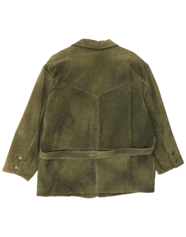 Jaqueta blazer feminina vintage de camurça com 3 botões UE 50 3XL couro verde