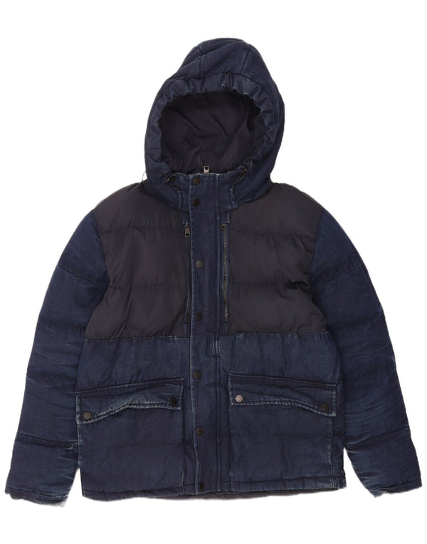 Zara Jaqueta masculina acolchoada com capuz UK 42 XL algodão azul marinho