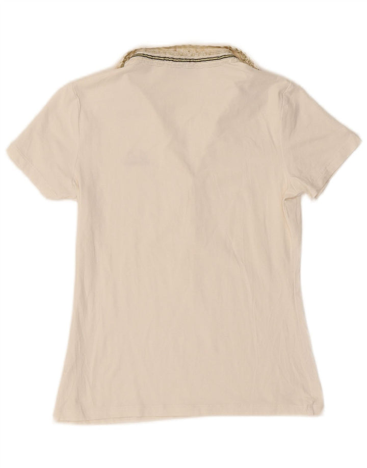 Camisa polo feminina ELLESSE UK 8 pequena algodão branco
