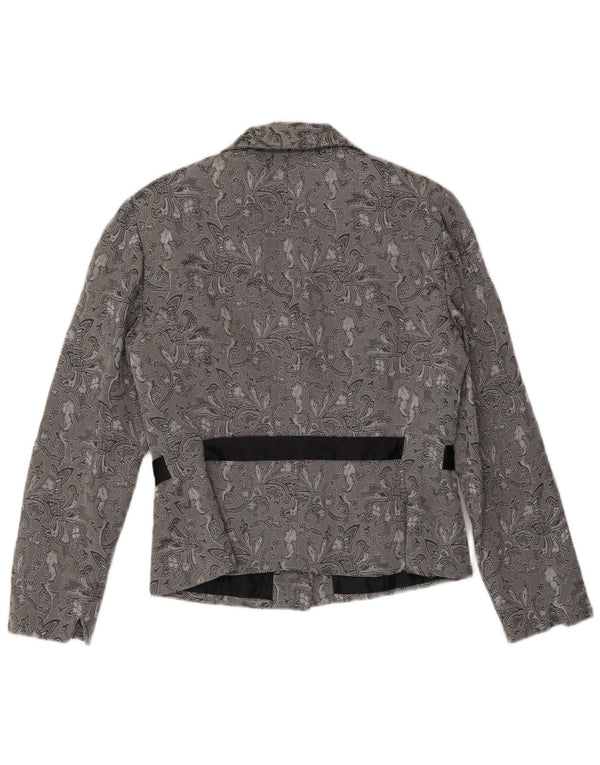 Jaqueta blazer feminina Perceptions com 2 botões UK 8 pequena cinza floral rayon