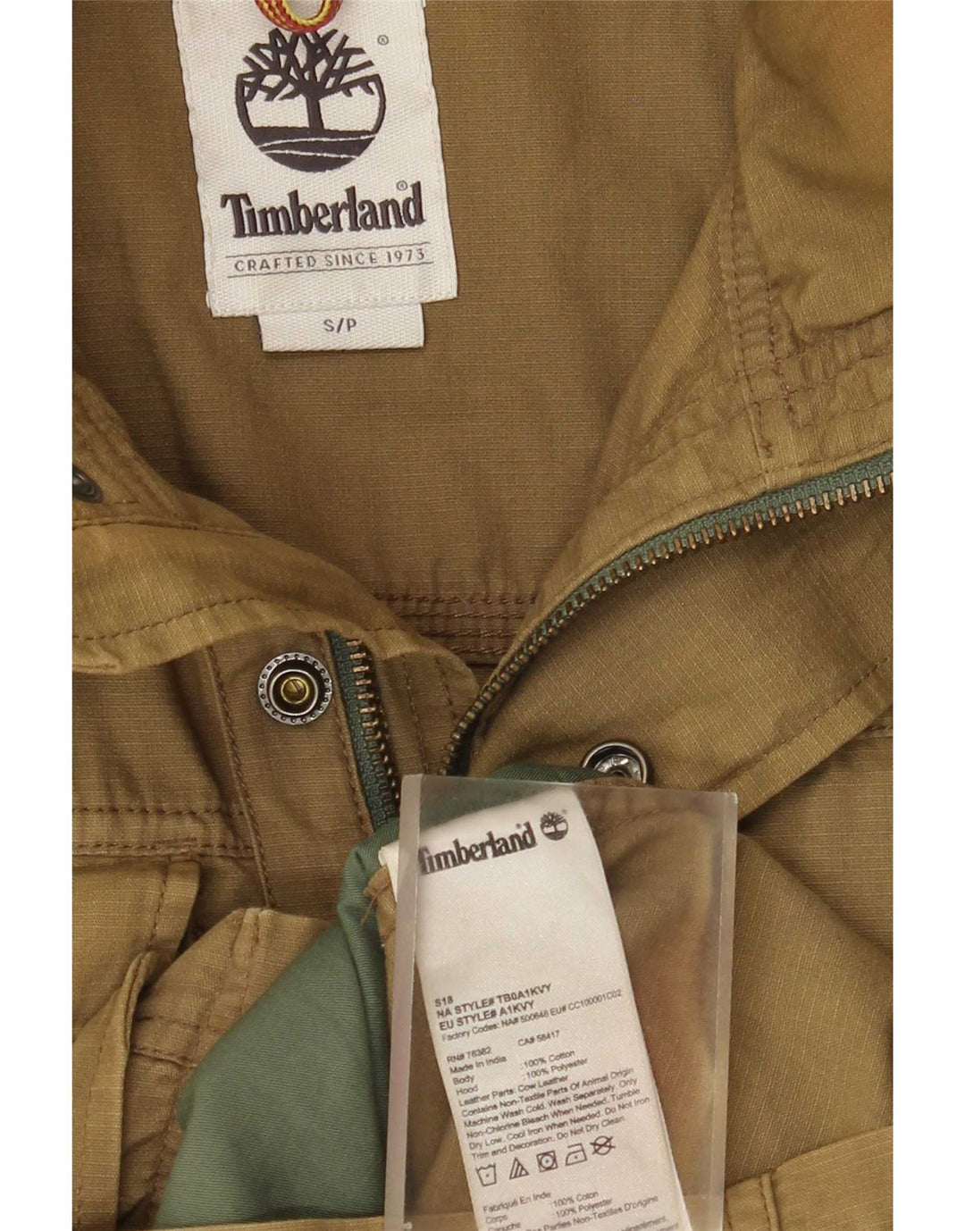 Jaqueta utilitária masculina com capuz Timberland UK 36 algodão cáqui pequeno