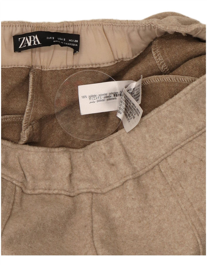 Zara Calça feminina casual de perna larga pequena W26 L29 poliéster bege