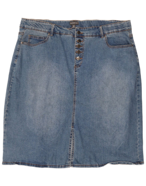 Saia jeans feminina Marks & Spencer Autograph UK 22 3XL W44 azul