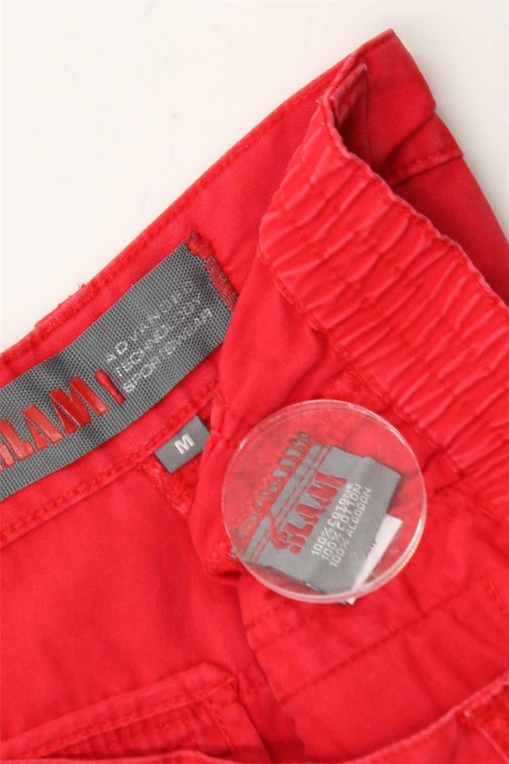 SLAM Mens Cargo Shorts Médio W32 Algodão Vermelho