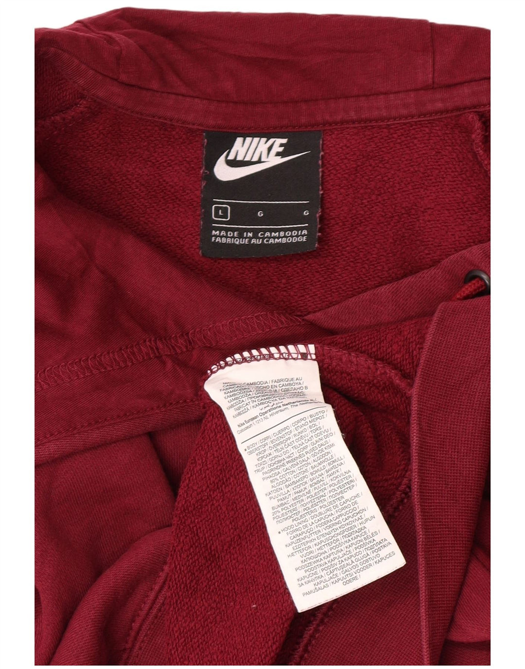 NIKE Womens Oversized Hoodie Jumper UK 16 Grande Borgonha Algodão