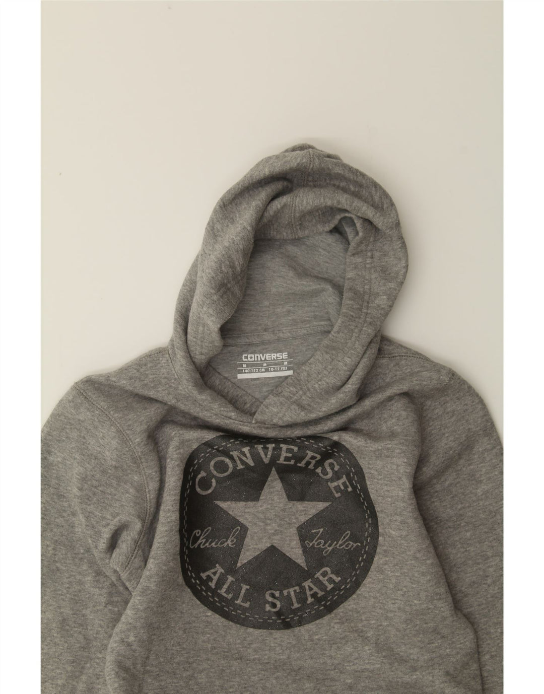 CONVERSE Girls Graphic Hoodie Jumper 10-11 Years Medium  Grey Cotton Vintage Converse and Second-Hand Converse from Messina Hembry 