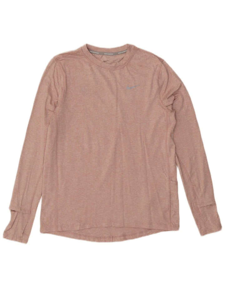 Top de corrida feminino Nike manga comprida UK 10 pequeno poliéster manchado rosa