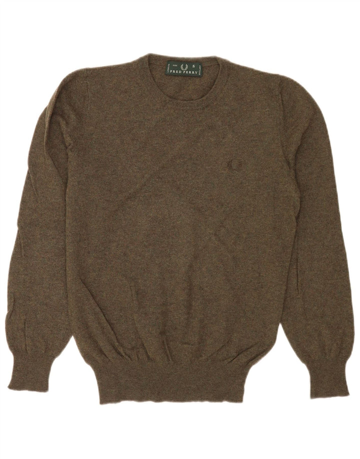 Suéter masculino Fred Perry com gola redonda, pequeno de lã cáqui