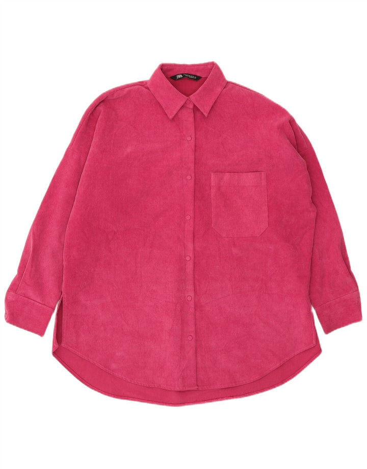 Camisa de flanela oversized feminina Zara Reino Unido 6 XS poliéster rosa