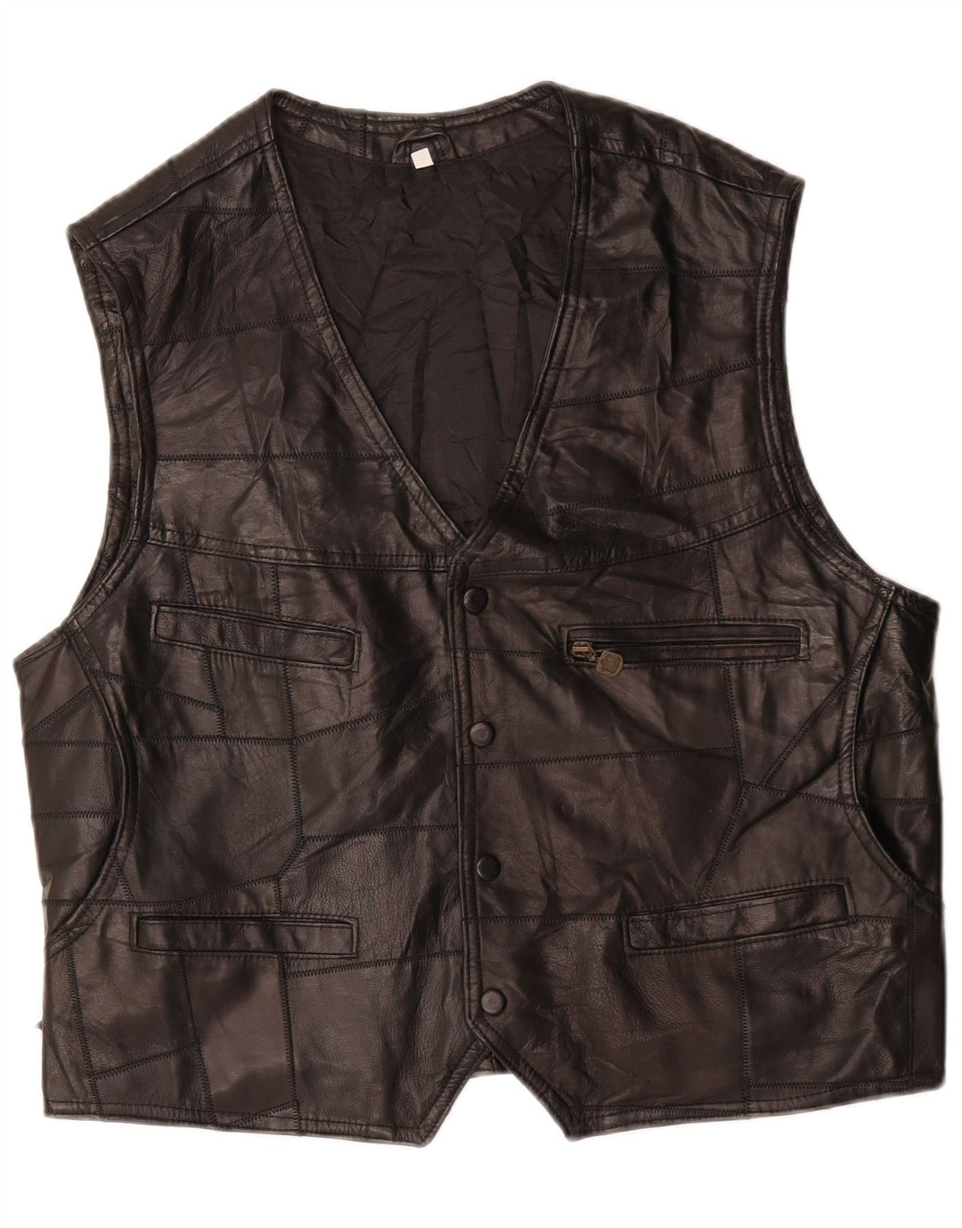 Colete de couro masculino VINTAGE grande preto