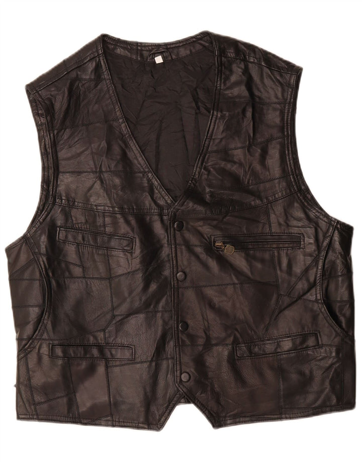 Colete de couro masculino VINTAGE grande preto
